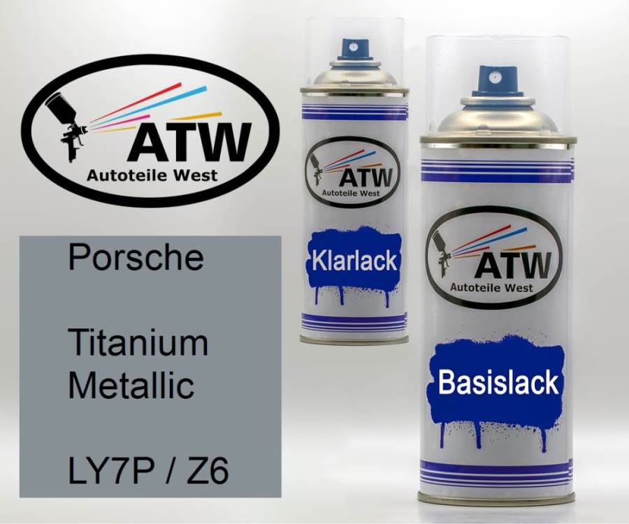 Porsche, Titanium Metallic, LY7P / Z6: 400ml Sprühdose + 400ml Klarlack - Set, von ATW Autoteile West.